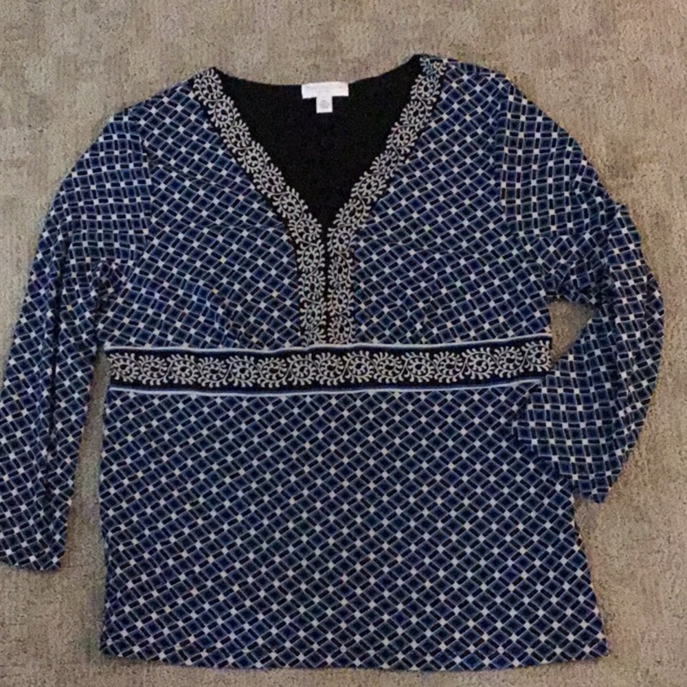 Charter Club teal & blk lined top size P/L